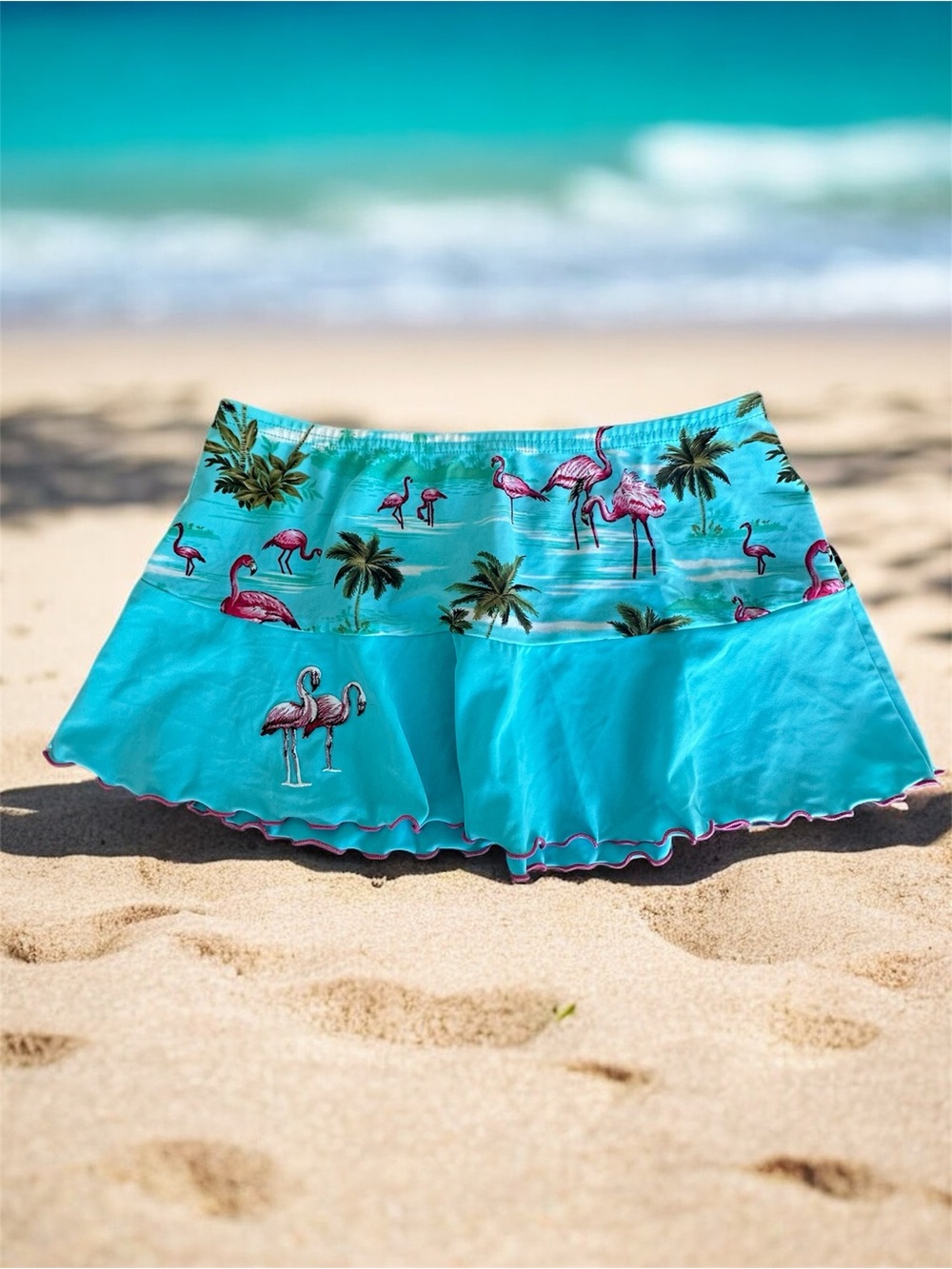 Turquoise Venus Flamingo Swim Skirt with Tropical Print Size‎ S